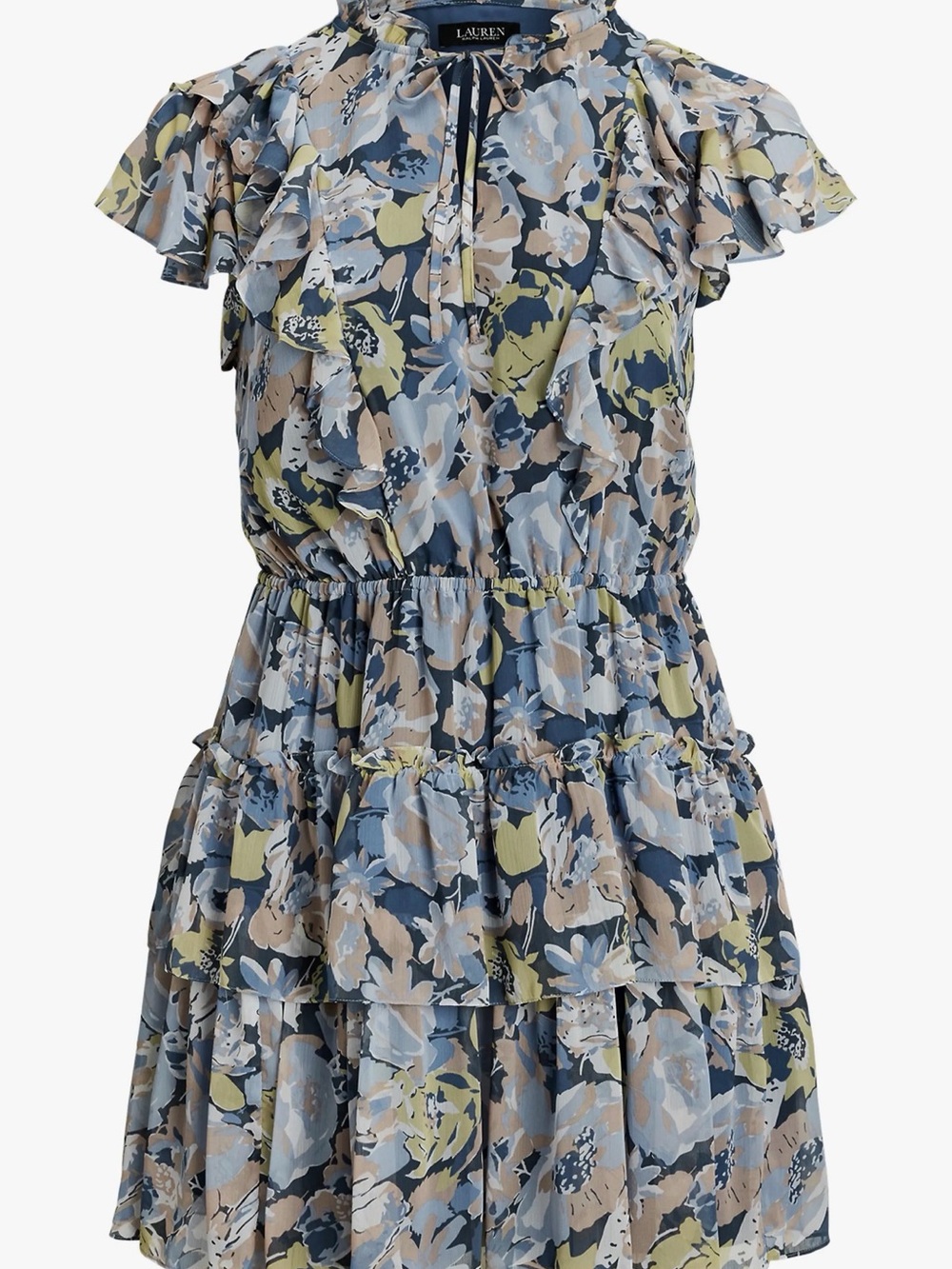 Lauren Ralph Lauren Blue Floral Ruffle Tiered Dress-16